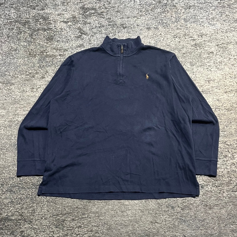 Polo Ralph Lauren 1/4 Zip Sweater Long Sleeve Mens‎ XL  Navy Blue Small Pon